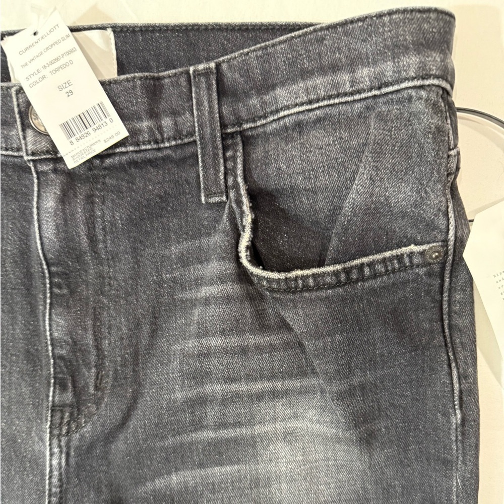 Current Elliott The Vintage Cropped Jeans 29 Black Distressed High Rise - Picture 8 of 15